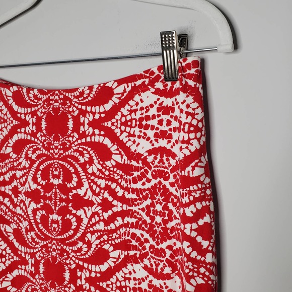 TART Red White Printed Back Zip Stretch Pencil Skirt Sz Small S - Picture 3 of 6